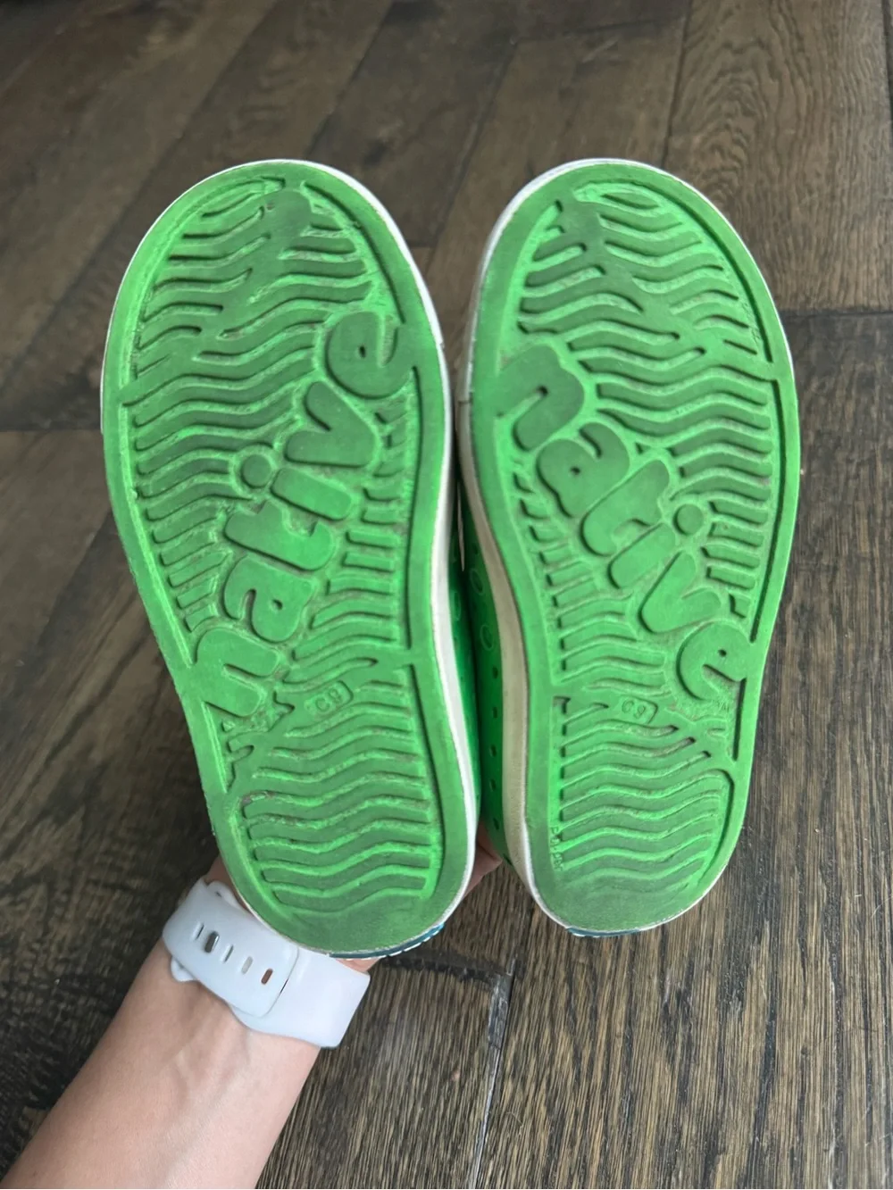 Native Kids Bright Green Slip-On Water Shoes with White Toe